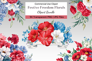 Festive Freedom Florals Clipart, a Decorative Illustration by Daffodil Dream Studio