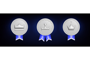 Silver medal award icons with ribbon, an Object Illustration by art PVP - market