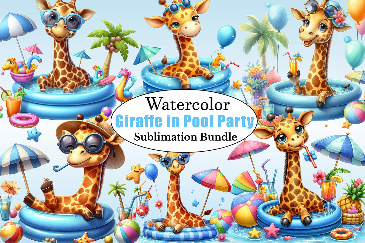 Funny Giraffe in Pool Party Clipart, a Graphic by CitraGraphics (Photo 1 of 6)
