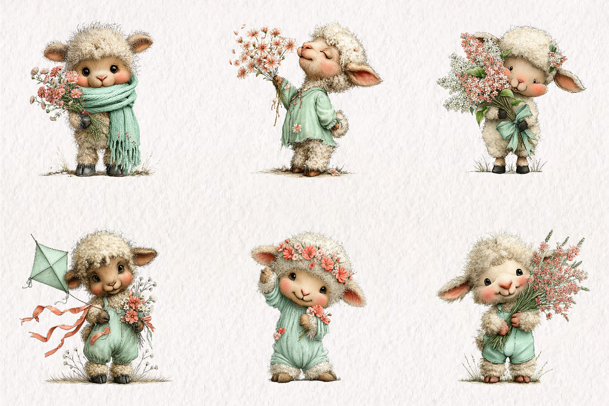 Whimsical Spring Sheep Clipart, an Illustration by CreationArt (Photo 5 of 7)