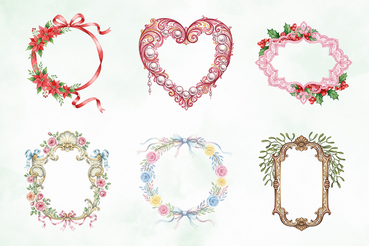 Christmas Coquette Frame Clipart, an Illustration by Creative Art (Photo 5 of 8)