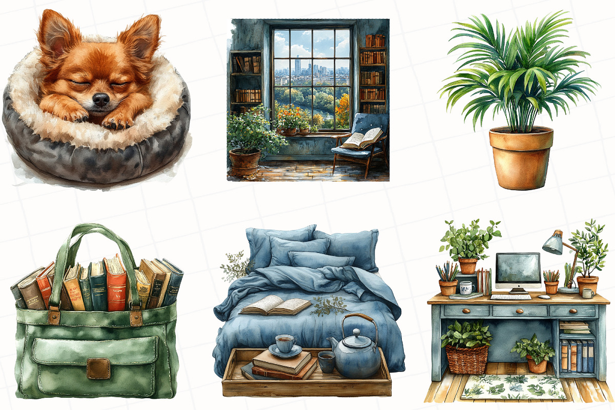 Watercolor Booklover Clipart, an Illustration by OK Design (Photo 4 of 5)