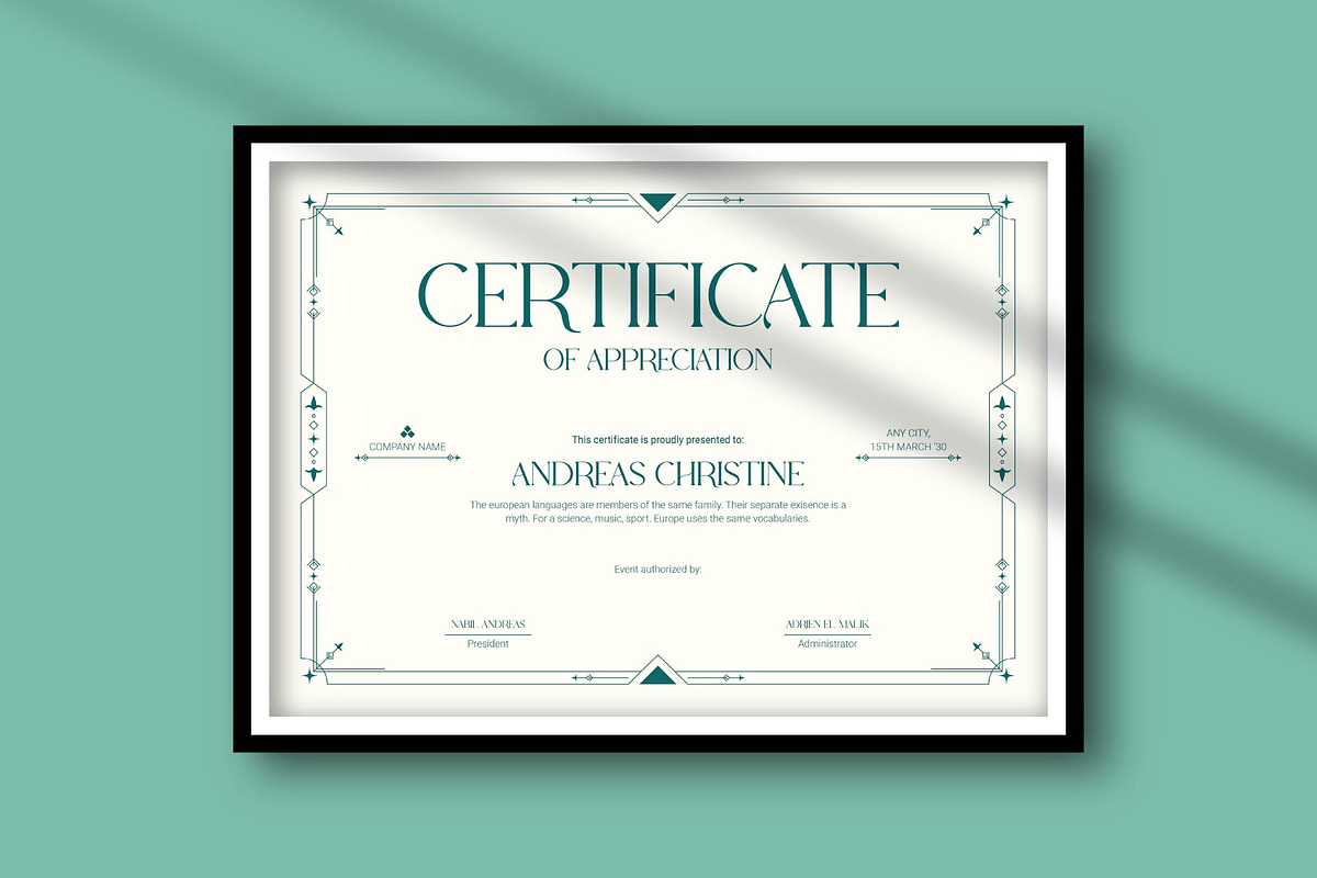 Modern Art Deco Certificate