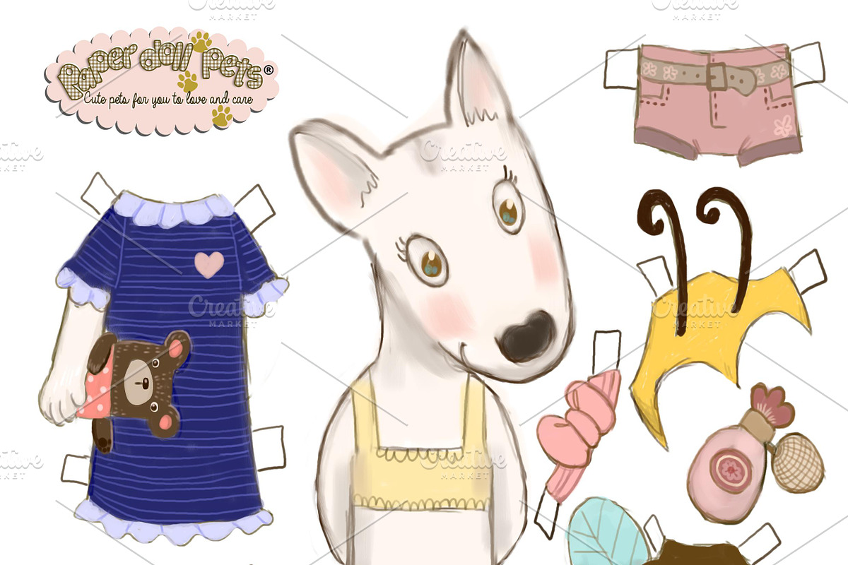 Kira Paper Doll- Bull Terrier, a Decorative Illustration by Paper Doll Pets (Photo 1 of 3)