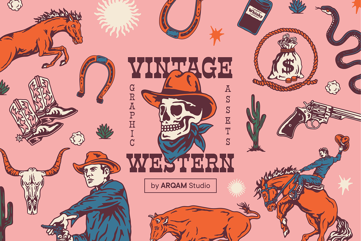 Vintage Western Graphic Assets, an Illustration by ARQAM Studio (Photo 1 of 9)