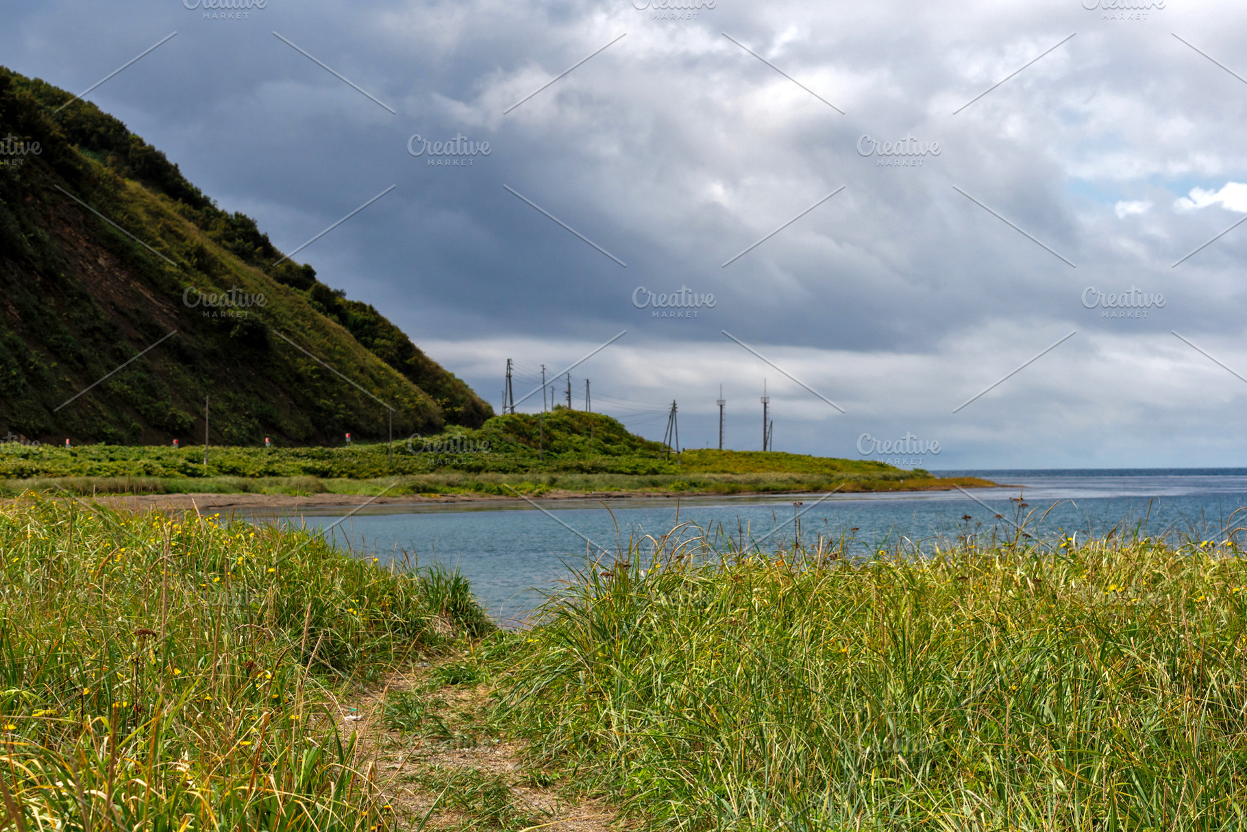 Grassy coastal path leading to calm, a Nature Photo by Elena Vagengeim