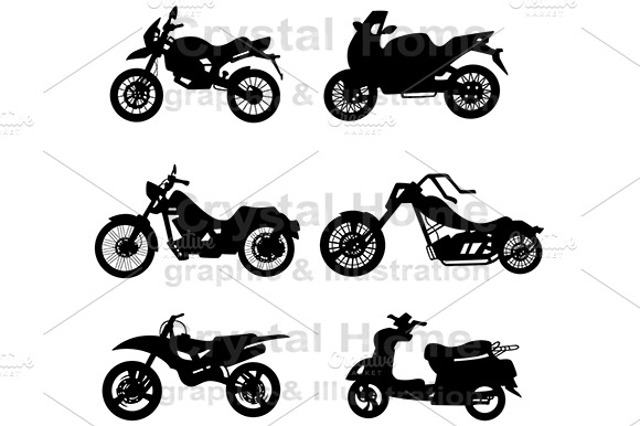 Silhouette Motorcycles Icon Set