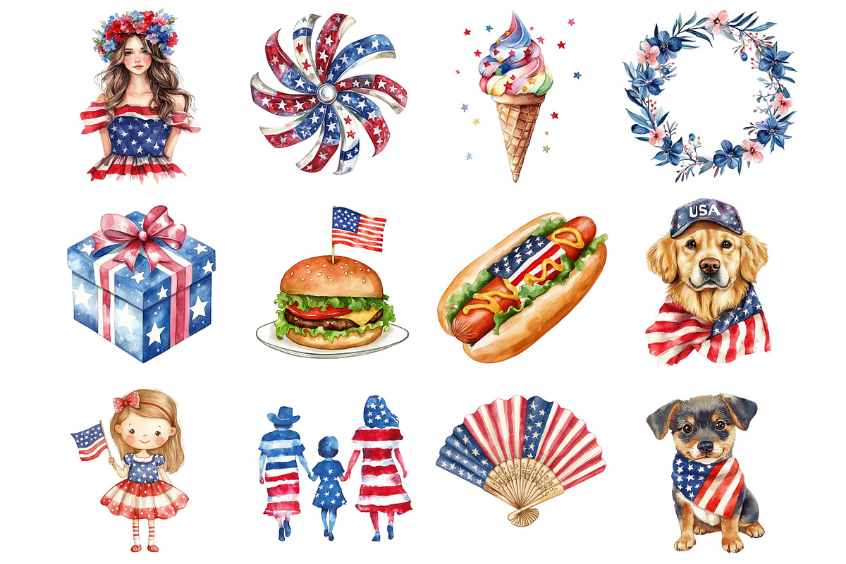 Watercolor 4th of July Clipart, a Seasonal Illustration by Design Market (Photo 5 of 5)