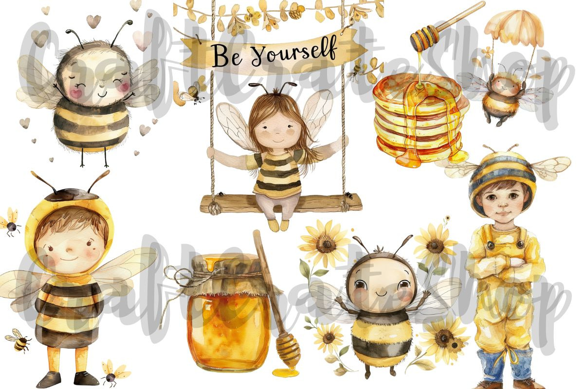 Watercolor Honey Bee Clipart, an Illustration by CraftCrateShop (Photo 2 of 4)