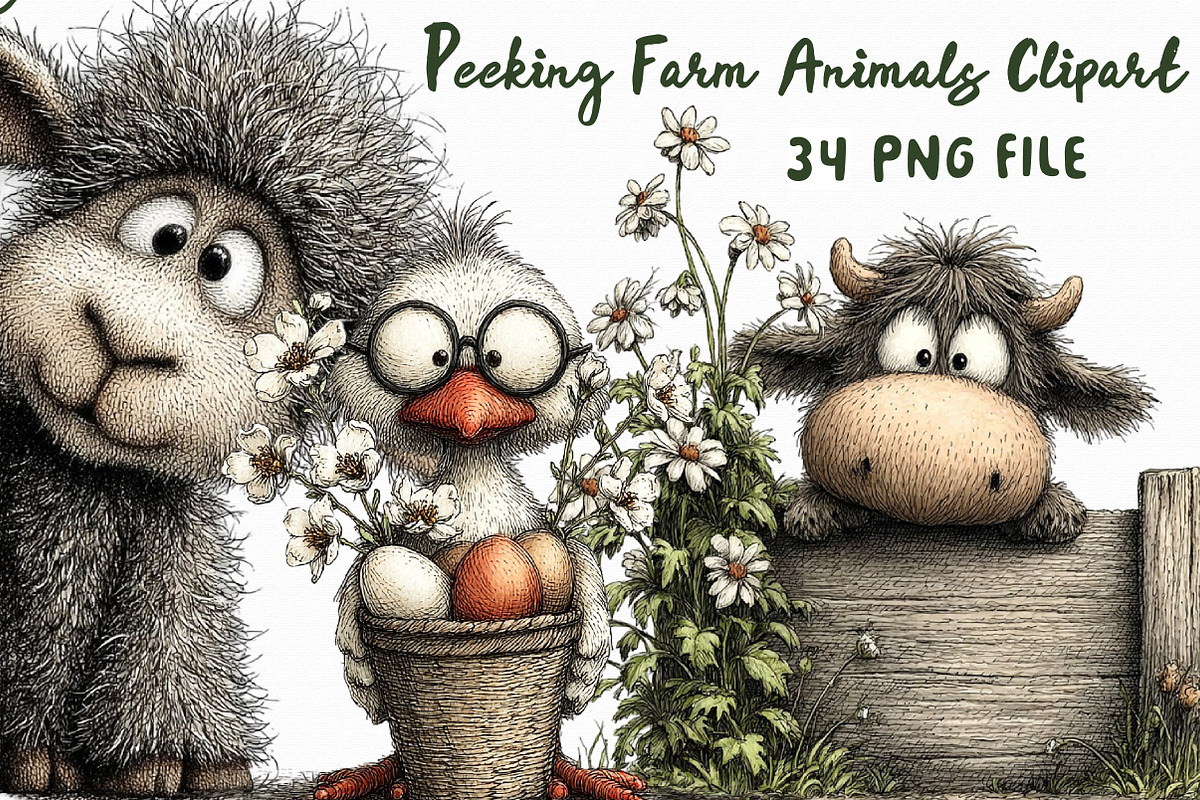 Peeking Farm Animals Clipart PNG Bun, an Illustration by Libby Wishes (Photo 1 of 4)