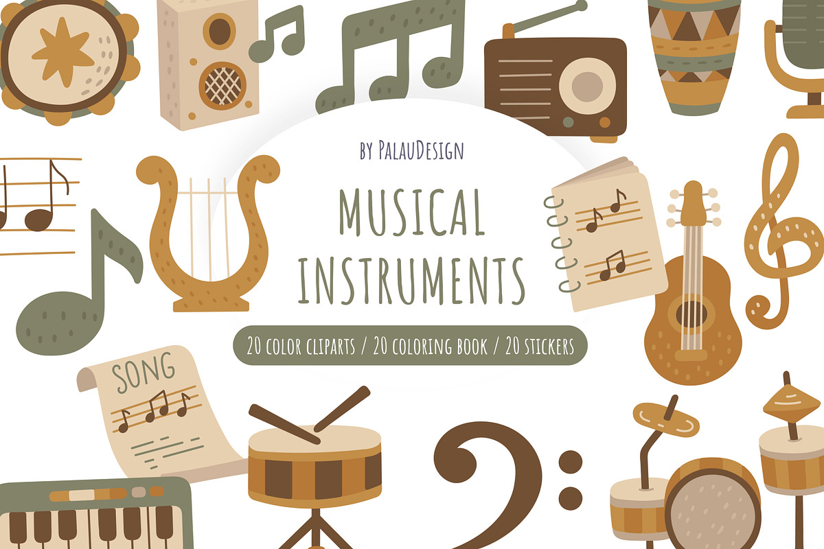 Music Instruments Clipart Set, an Education Illustration by Palau (Photo 1 of 10)