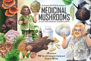 Watercolor Medicinal Mushrooms, a Healthcare Illustration by Ekaterina Glazkova (Thumbnail 1 of 9)