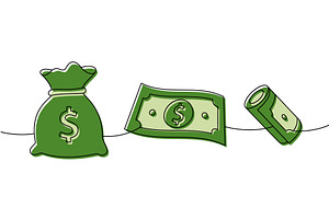 Money set one line colored, a Finance Illustration by GraphiShop
