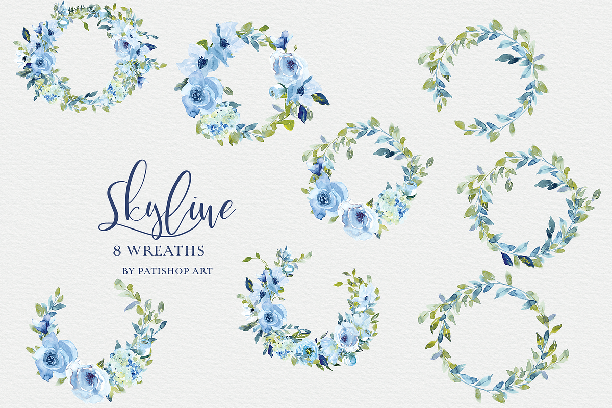Watercolor Blue Florals Clipart Set, a Decorative Illustration by Patishop Art (Photo 13 of 14)