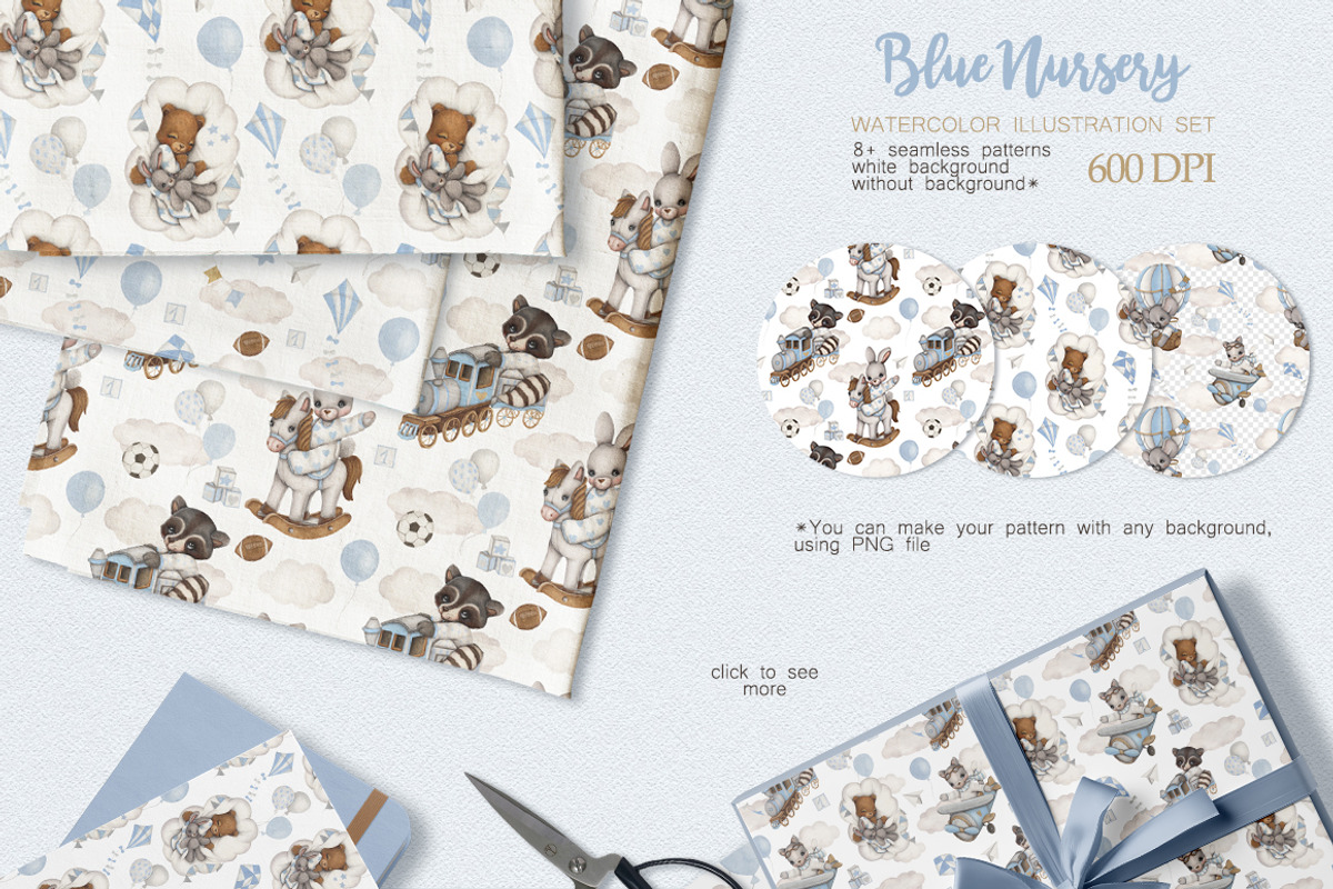 Watercolor Cute Set Blue Nursery, an Animal Illustration by ViktoriyaD (Photo 4 of 8)