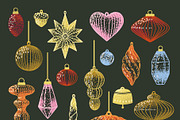 RETRO CHRISTMAS ORNAMENTS: clipart, a Seasonal Illustration by Elliko shop (Thumbnail 2 of 7)