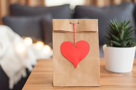 Heart Tag Paper Bag On The Coffee Ta