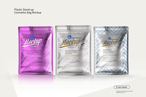 Three Plastic Cosmetics Bag Mockup