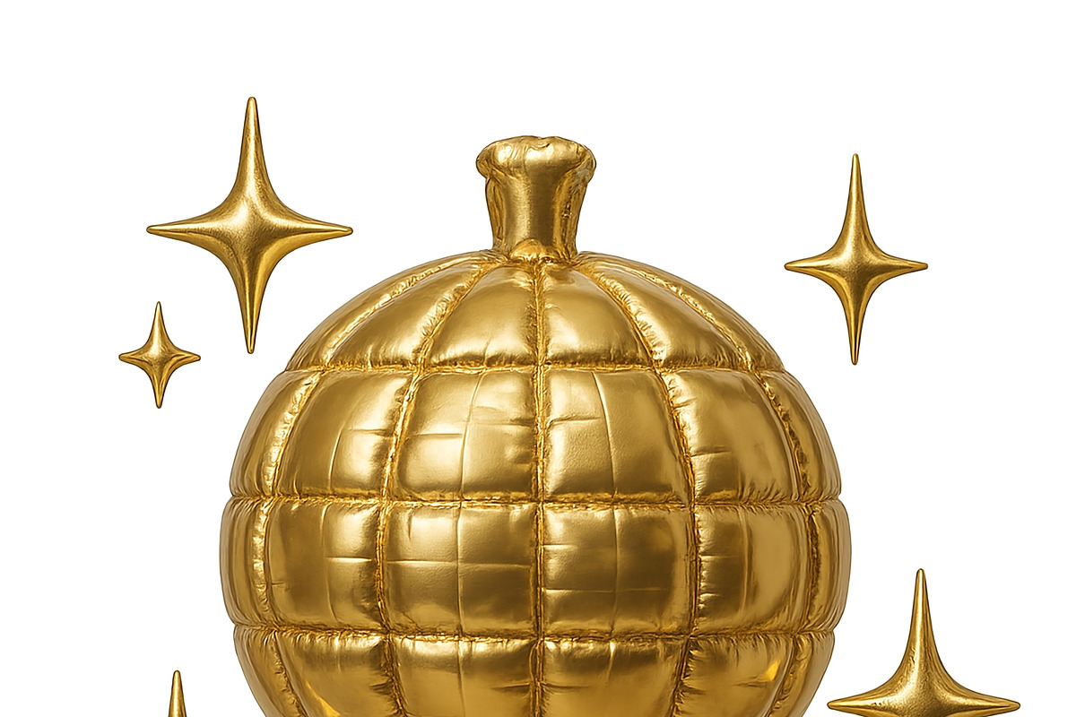 Inflated golden mirror ball with sur, an Illustration by Dvoevnore photos