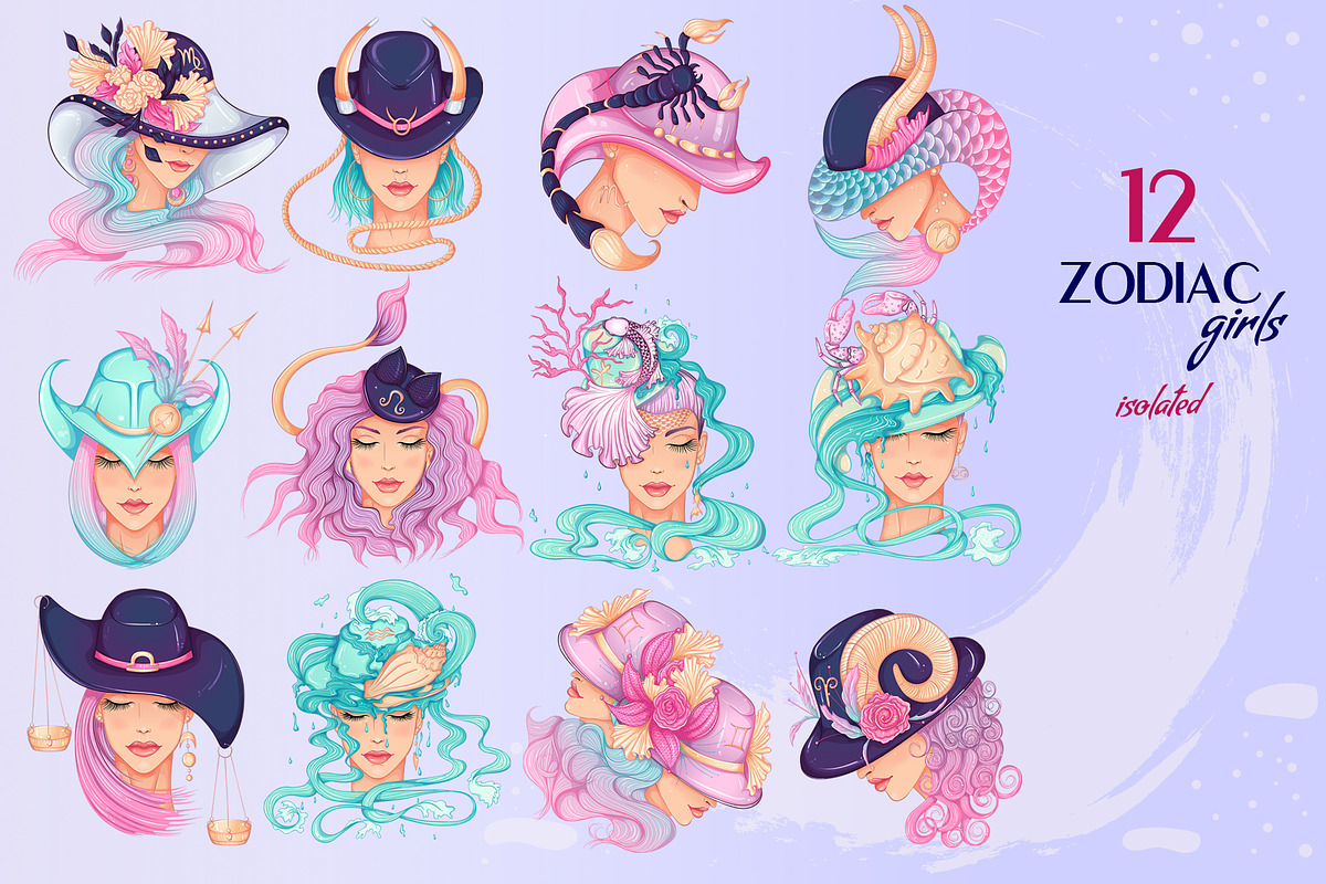 12 Zodiac Girl Hand Drawn Collection, an Illustration by ennona_art (Photo 5 of 11)
