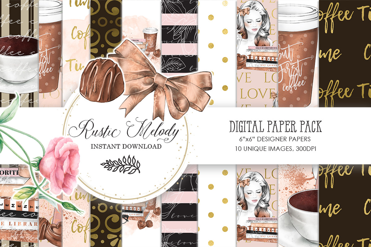 COFFEE DIGITAL PAPER PACK, a Pattern Graphic by rusticmelody