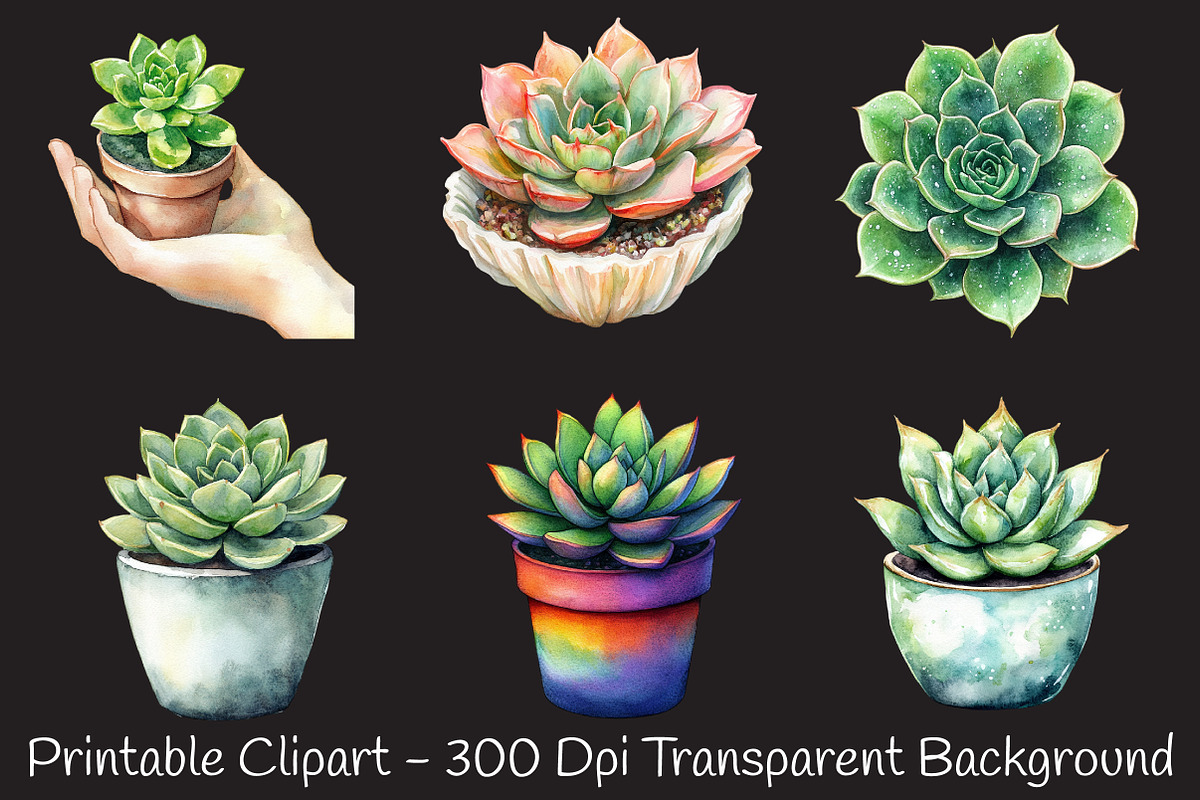Succulent Watercolor Cliparts, an Illustration by RobertsArt (Photo 4 of 7)