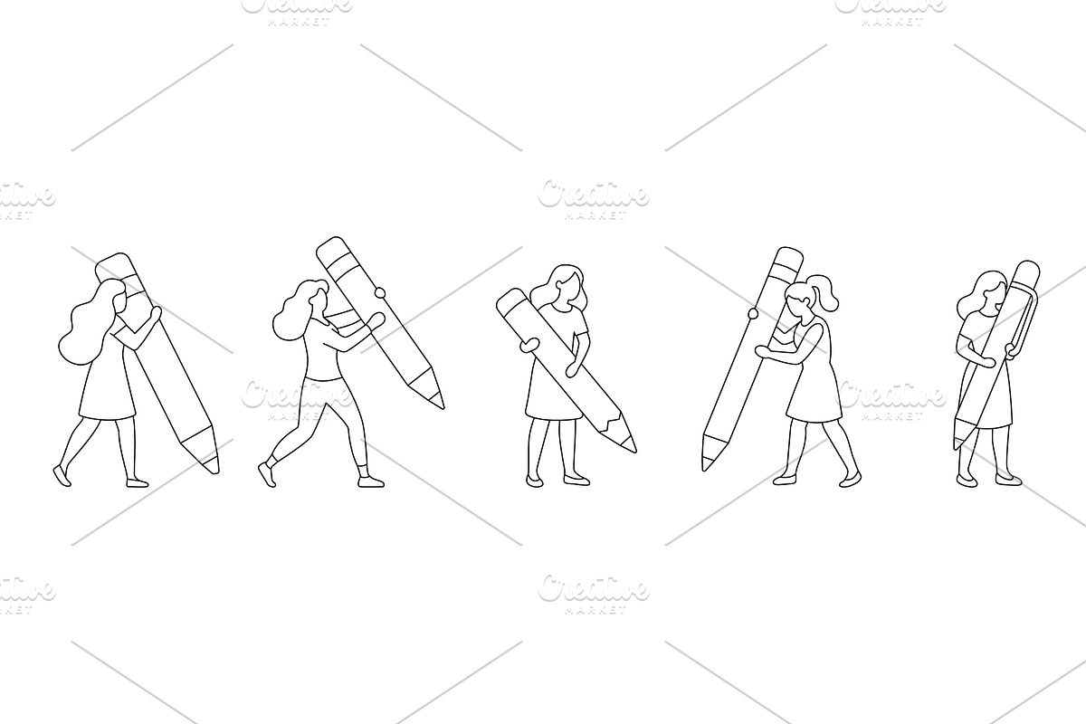 Group of women holding giant pencils, a Person Illustration by GraphiShop