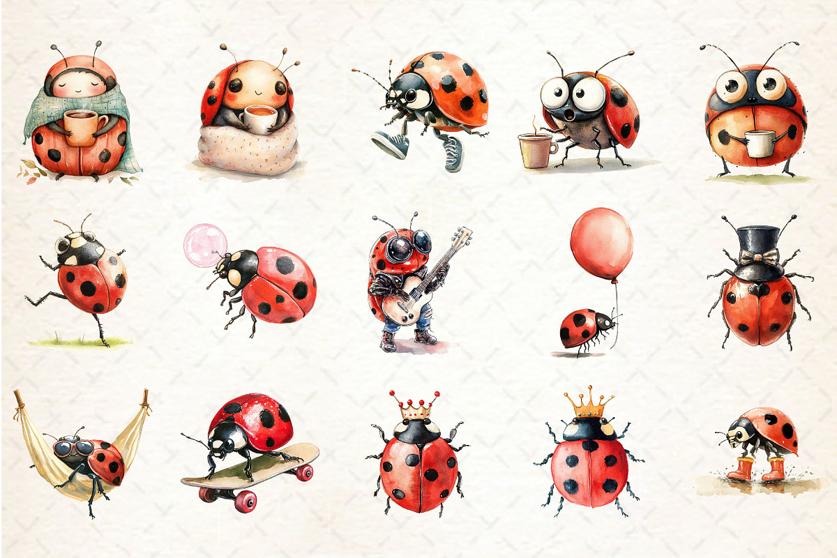 Quirky Funny Ladybug Clipart, an Illustration by Libby Wishes (Photo 3 of 6)