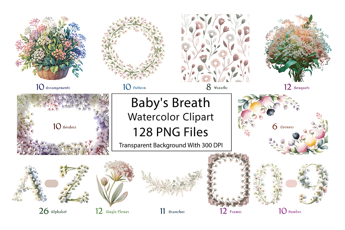 Baby's Breath Watercolor Clipart, a Decorative Illustration by ForhadGFX (Photo 2 of 14)