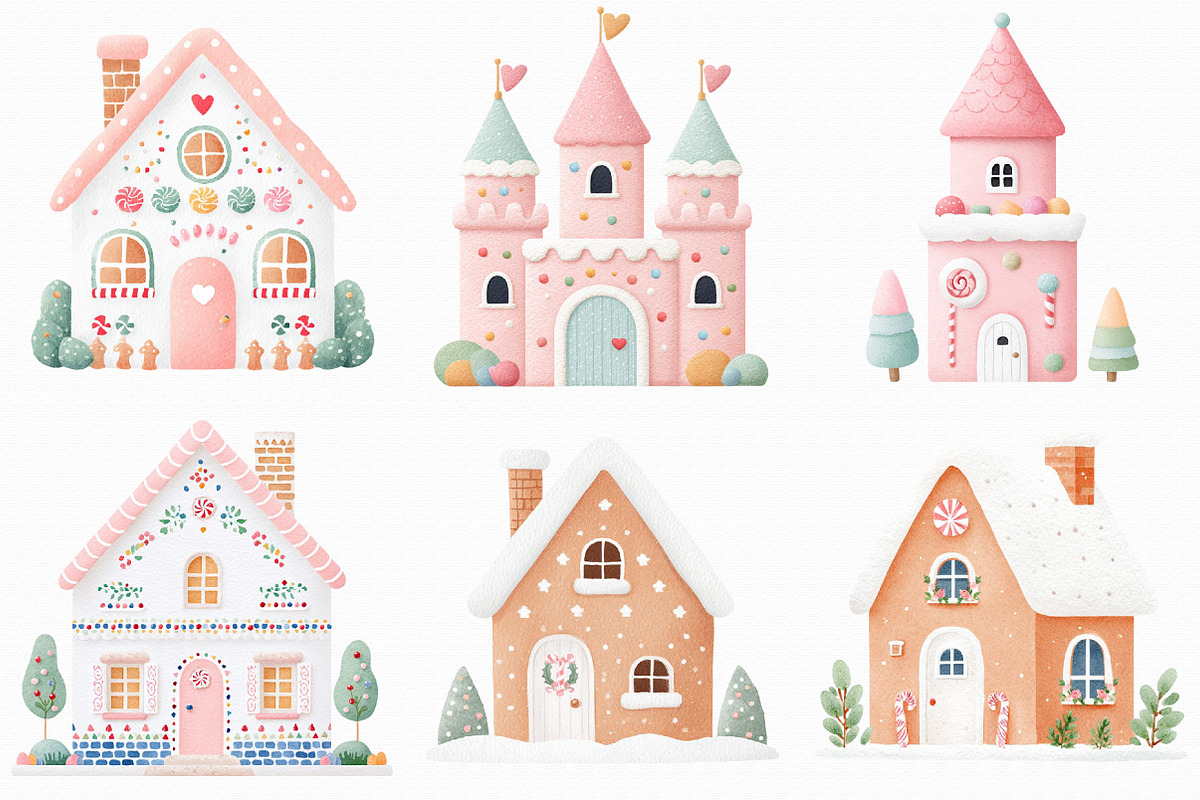 Watercolor Gingerbread House Clipart, an Illustration by Libby Wishes (Photo 4 of 7)