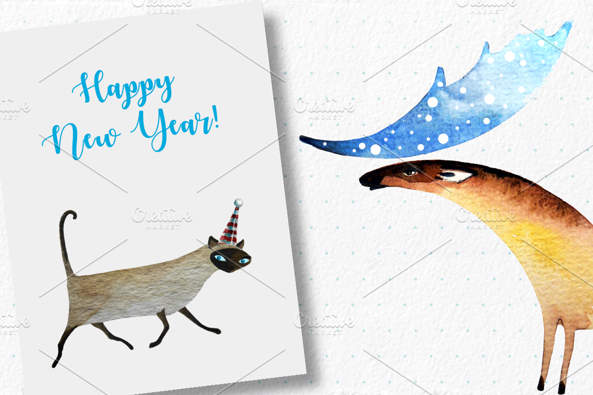 Watercolor New Year Set, an Illustration by dm_art (Photo 3 of 6)