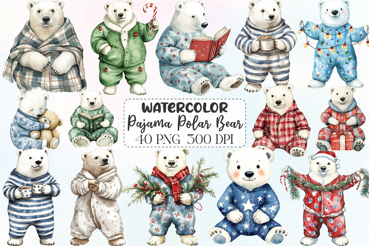 Christmas Pajama Polar Bear Clipart, an Illustration by CraftArtStudio (Photo 1 of 6)