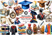 Watercolor Vintage Graduation PNG, an Education Illustration by Canvas Craft (Thumbnail 1 of 3)