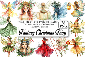 Fantasy Christmas Fairy Clipart, an Illustration by DreamPrint404