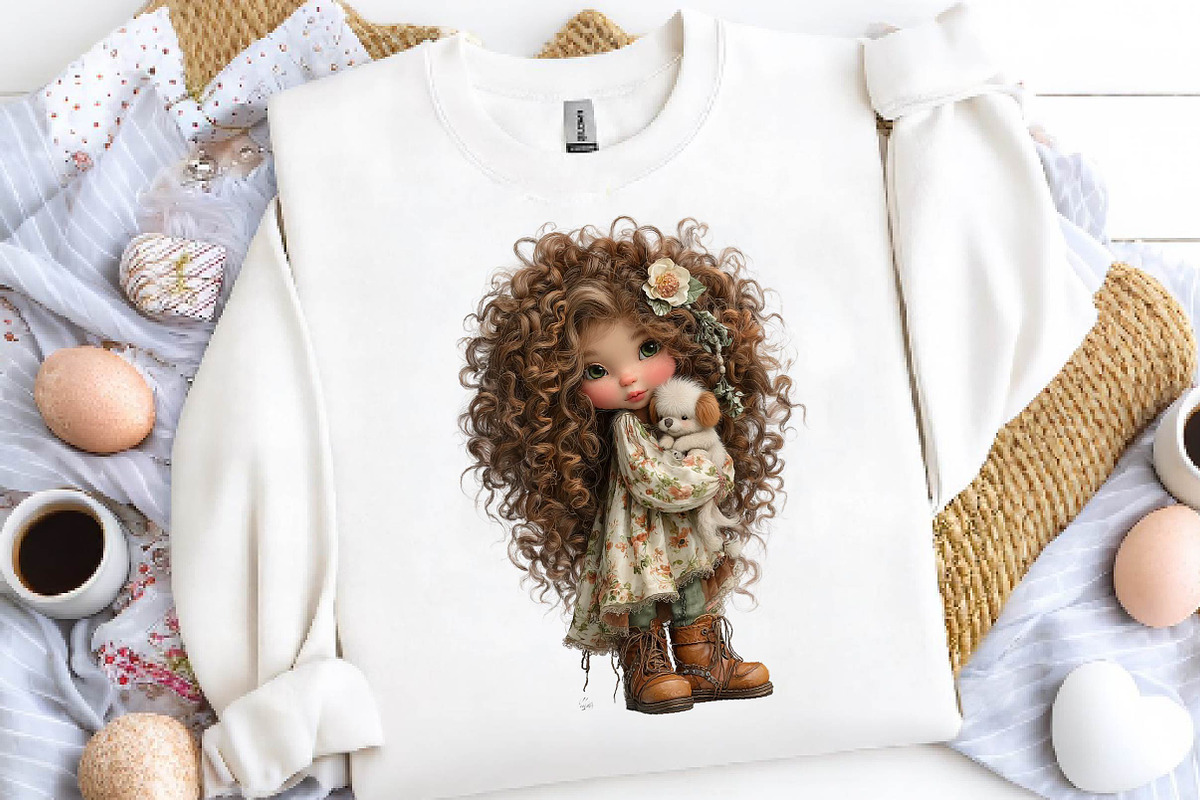 Cute Cartoon Girl Clipart T-Shirt, a Seasonal Illustration by CreationArt (Photo 2 of 5)