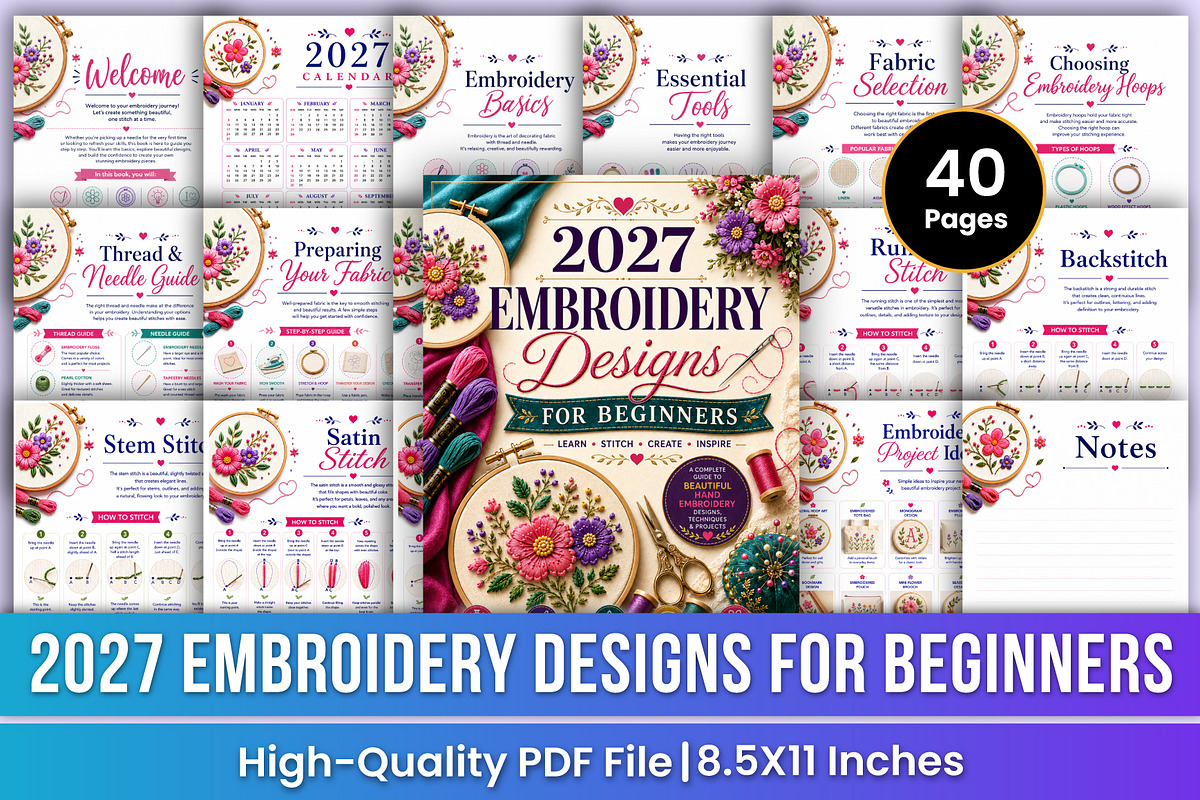 2027 Embroidery Designs for Beginner, a Stationery Template by Mustafiz (Photo 1 of 5)
