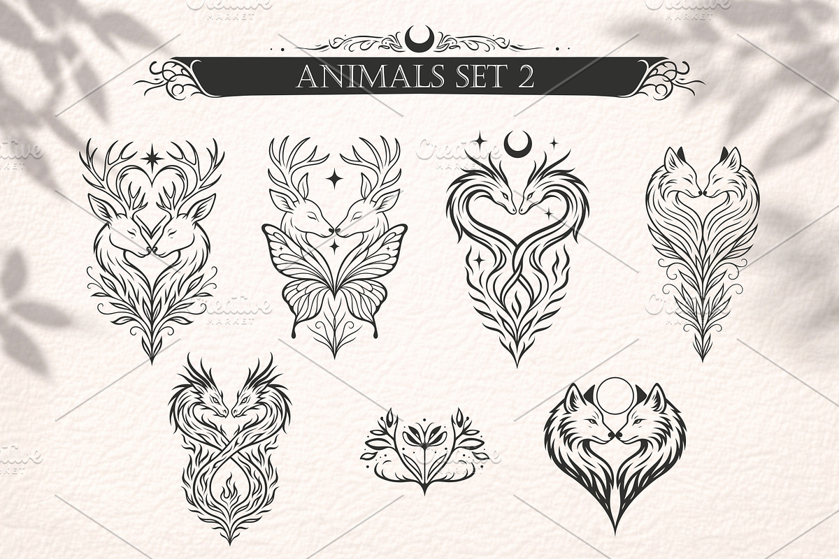 Heartful Animals - Tattoo Vector Set, an Object Illustration by Christine Krahl (Photo 4 of 16)