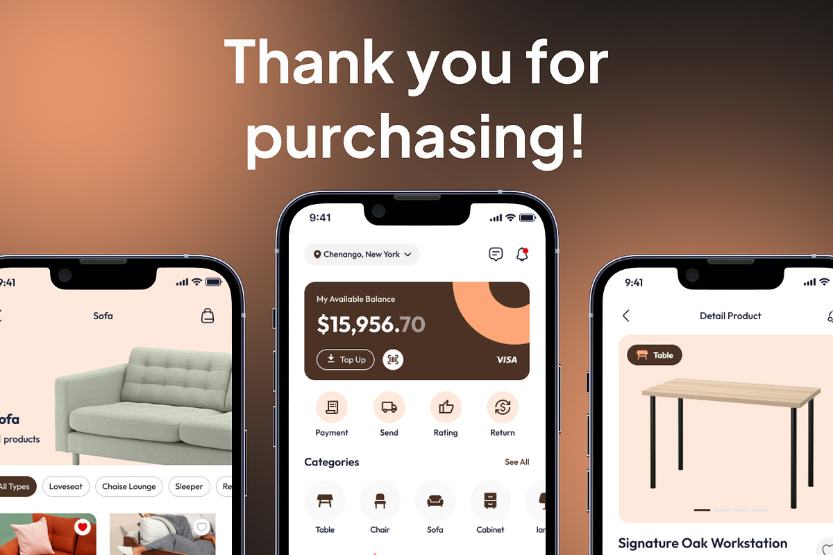 Woodora - Furniture Mobile App, an UI Kit Template by Minialis (Photo 6 of 6)
