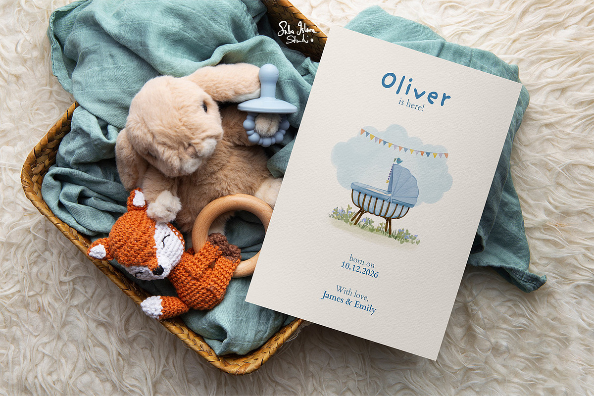 Minimal Birth Announcement Template, a Card Template by SabaIslam.Studio (Photo 5 of 8)