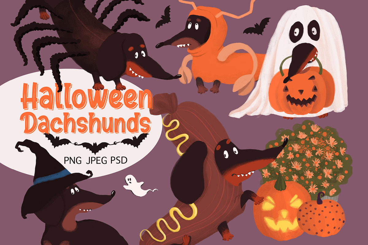 Halloween Dachshunds, a Seasonal Illustration by YuNa (Photo 1 of 15)