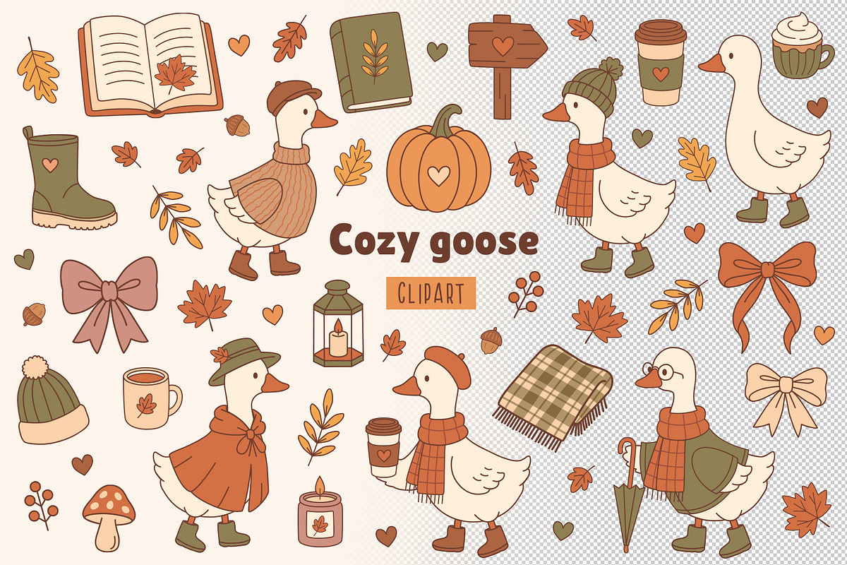 Cozy Goose Fall Vector Clipart Pack, an Animal Illustration by NataKa (Photo 1 of 4)
