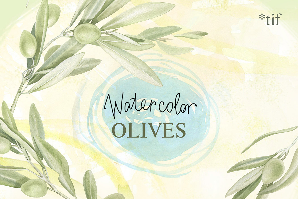Watercolor set of olive branches, an Illustration by My art shop (Photo 1 of 2)