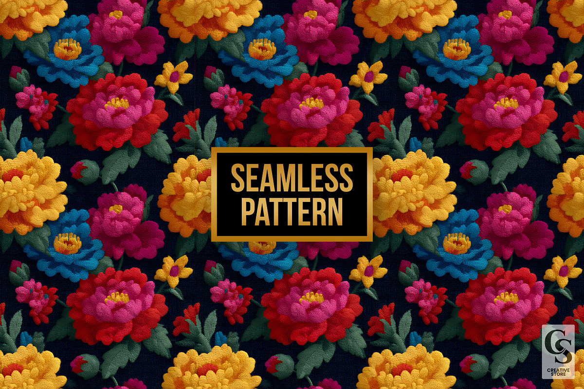 Colorful Mexican Flowers Embroidery, a Pattern Graphic by Creative Store (Photo 4 of 5)