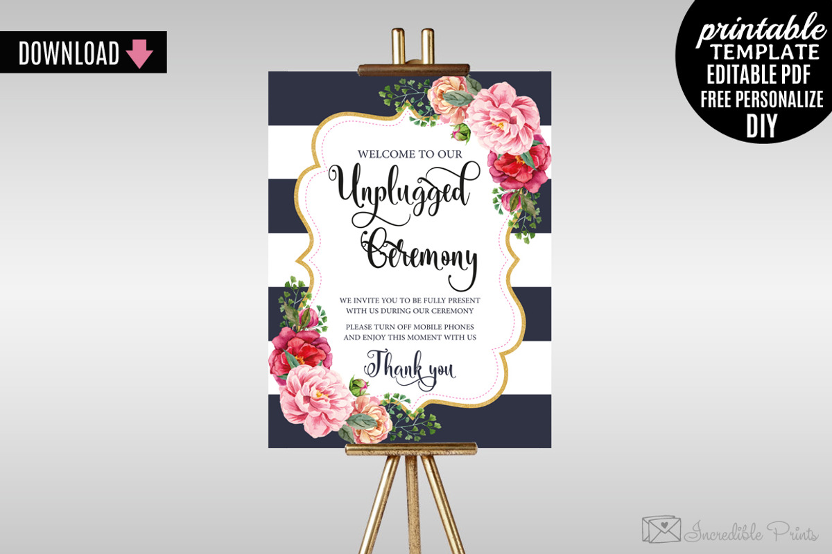 Unplugged Ceremony Sign Tempalte, a Stationery Template by Blush Roses Print