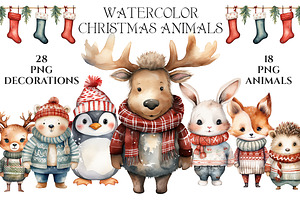 Watercolor Christmas Animals