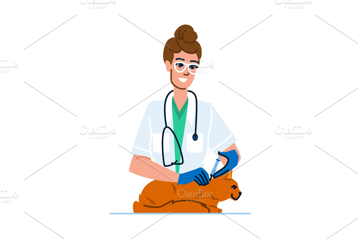 Veterinarian making a vaccine to a, an Animal Illustration by pikepicture