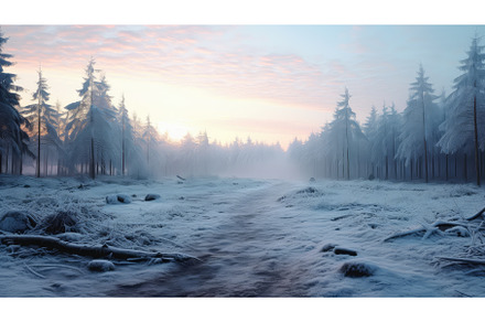 woods frost view panorama dusk ai, a Nature Photo by pikepicture