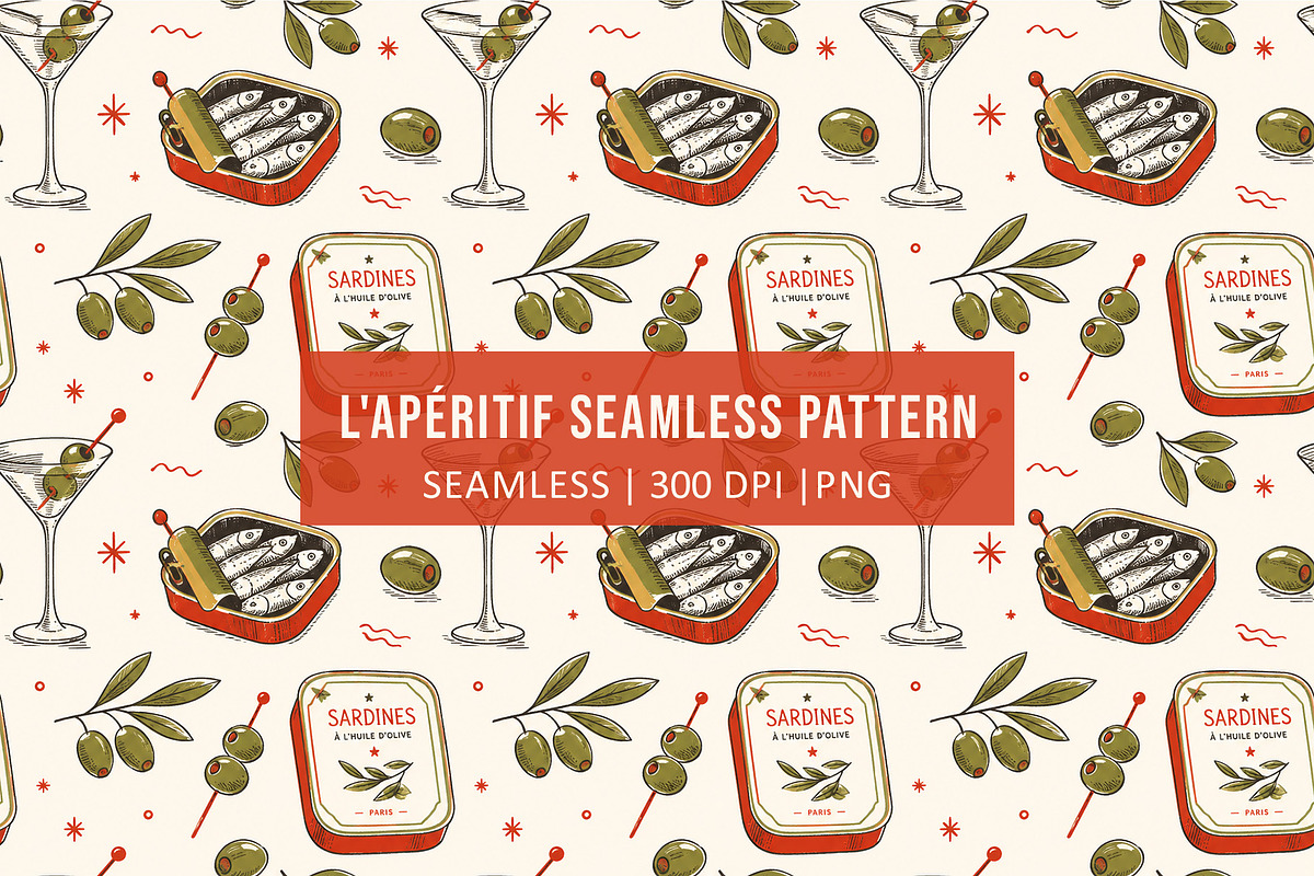 SARDINES & MARTINI Seamless Pattern, a Pattern Graphic by AYAKA Studio Co. (Photo 1 of 10)
