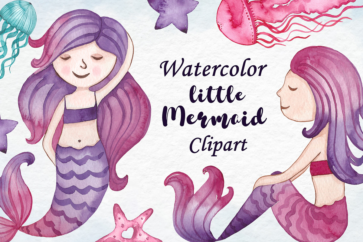 Watercolor little mermaid clipart, an Illustration by PassionPNGcreation (Photo 4 of 4)