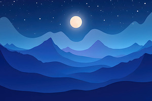 Moonlight Forest Flat Papercut Silho, a Photo by LOGOCREATIVE